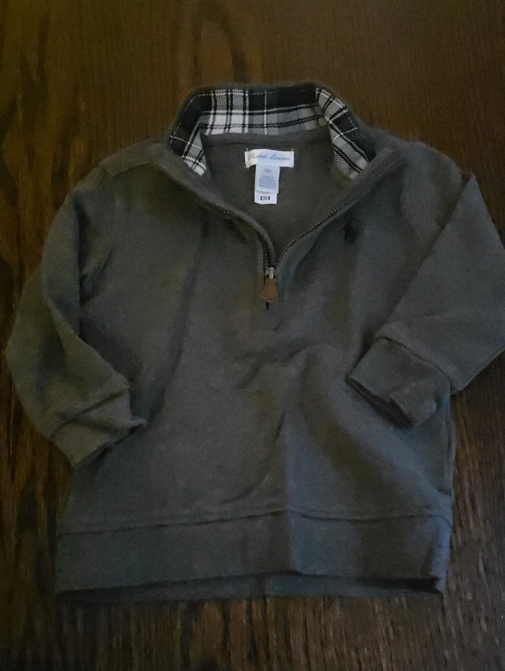 Ralph Lauren Men's Olive Green Half-Zip Sweater with Plaid Collar
